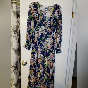 Pink Stitch Floral Long Sleeve Dress